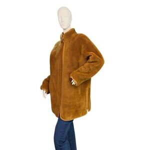 J. Crew Plush Teddy Bear Zip Coat Faux Fur J9064 Ginger Brown $228 Size Small